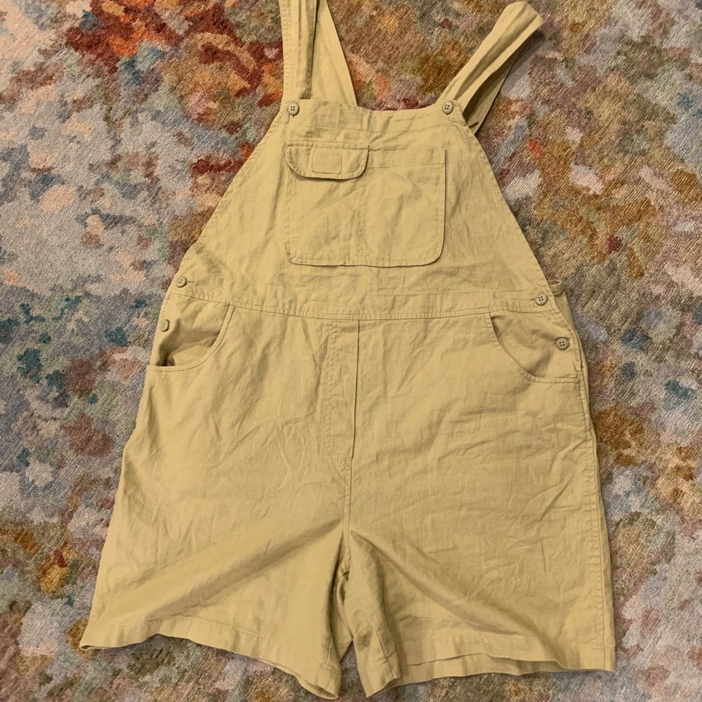 Sage green linen overalls